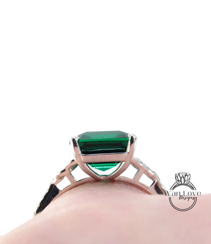 5ct Emerald Celtic Knot engagement ring emerald cut ring white gold ring celtic ring diamond ring unique bridal anniversary ring Ready ship