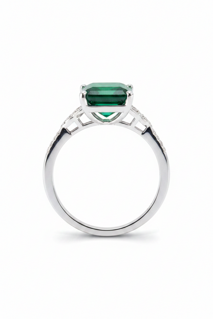 Anello di fidanzamento con nodo celtico smeraldo da 5 ct, anello con taglio smeraldo, anello in oro bianco, anello celtico, anello con diamanti, anello anniversario nuziale unico, nave pronta.