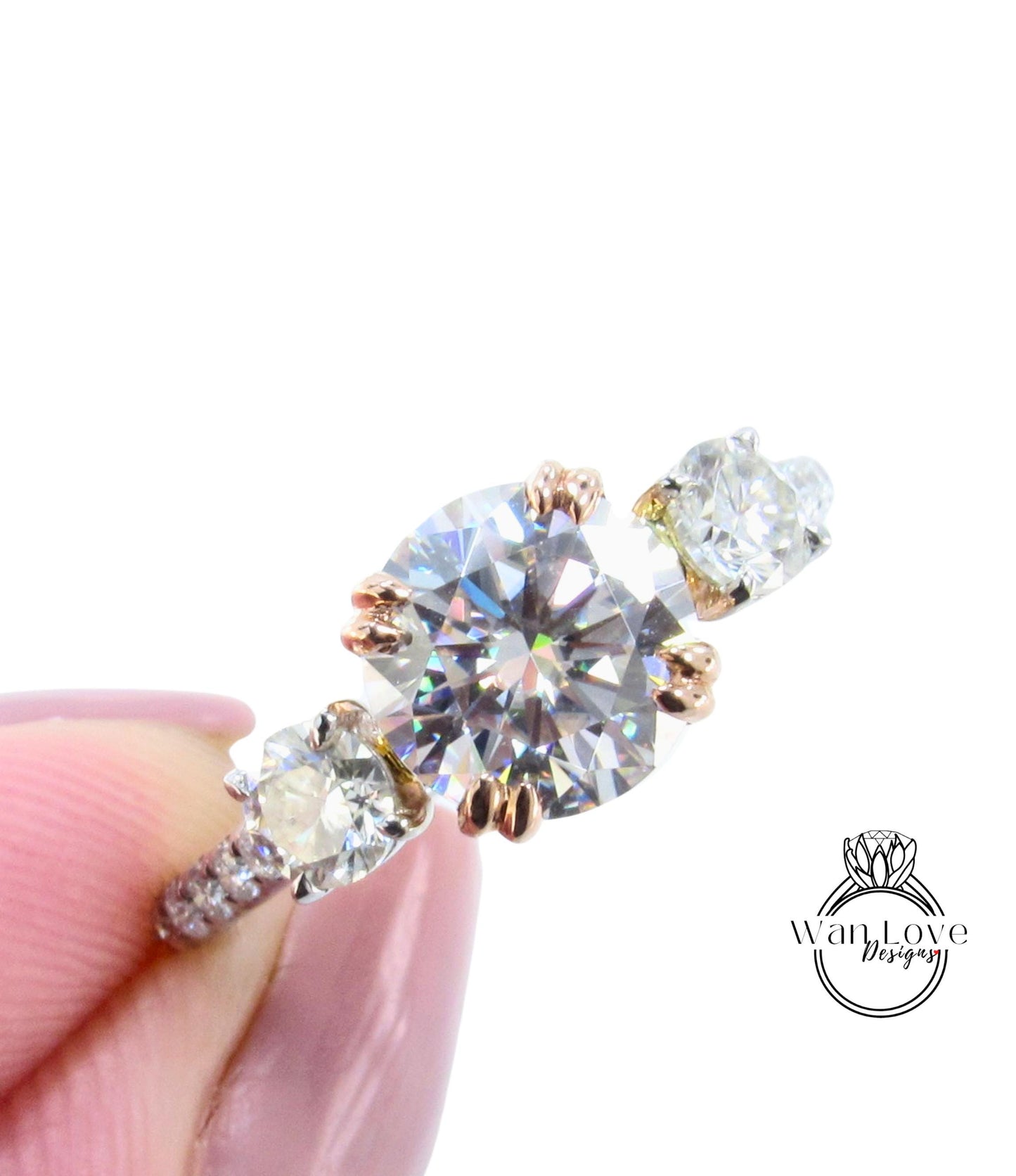 Ready to ship Moissanite Ring, Three Stone Moissanite Ring, Round moissanite engagement Ring, Moissanite Band Ring