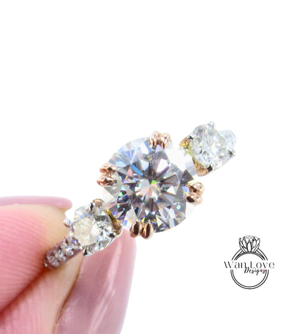 Ready to ship Moissanite Ring, Three Stone Moissanite Ring, Round moissanite engagement Ring, Moissanite Band Ring