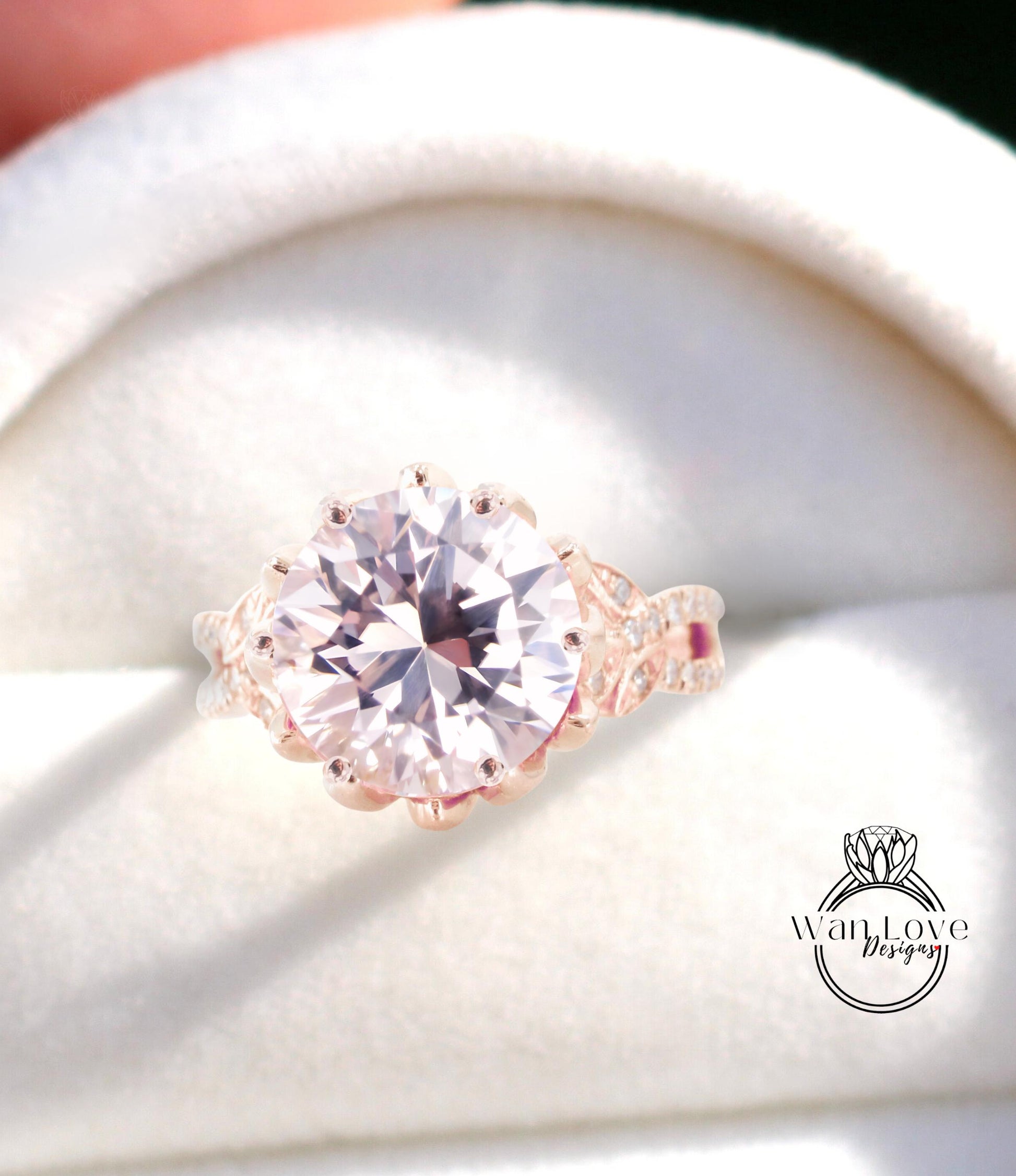 Vintage Light Pink Sapphire diamond engagement ring Lotus leaf flower ring Split Shank ring Rose Gold prong set unique anniversary ring