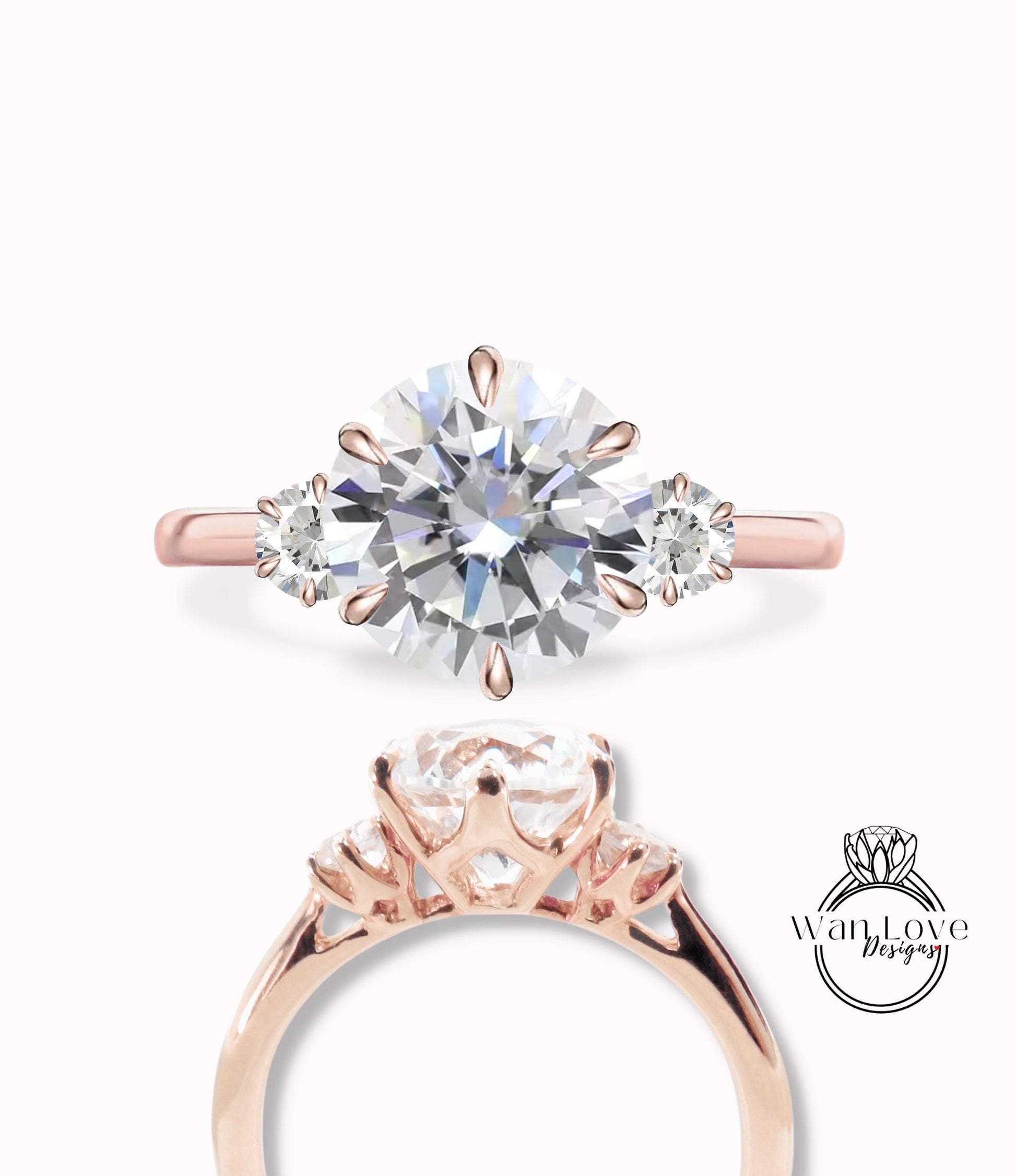 Round shape Diamond engagement ring vintage trellis Rose gold Three stone ring unique Round cut IGI Lab Diamond Anniversary promise ring