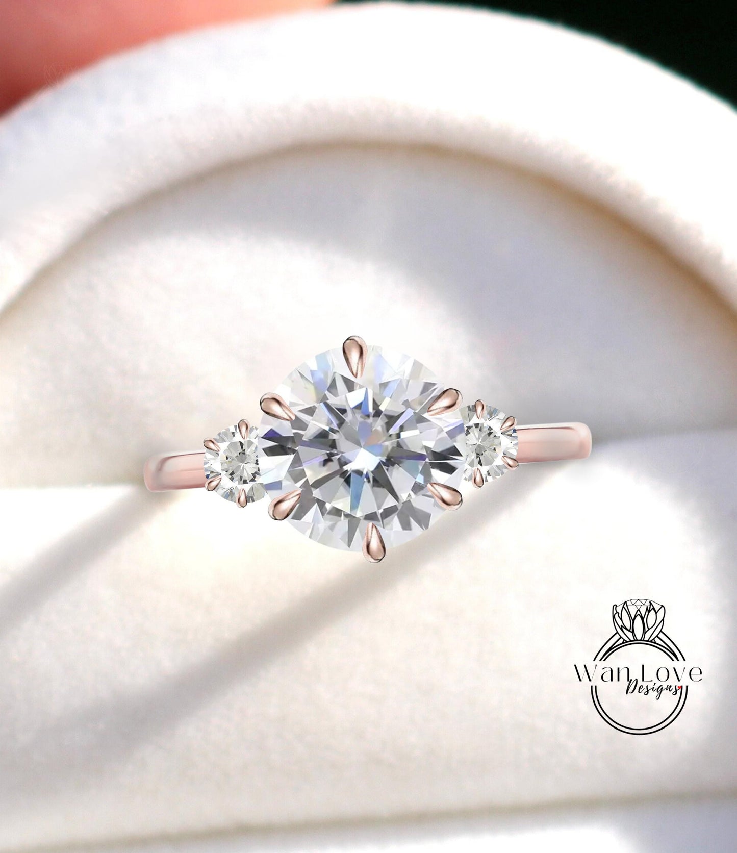 Round shape Diamond engagement ring vintage trellis Rose gold Three stone ring unique Round cut IGI Lab Diamond Anniversary promise ring