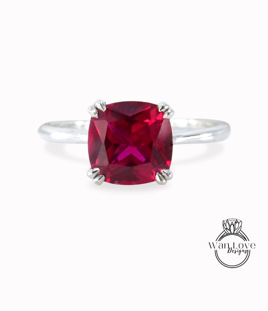 Solitaire Cushion cut Ruby engagement ring double prong ring classic cushion minimalist ring anniversary promise ring art deco wedding ring