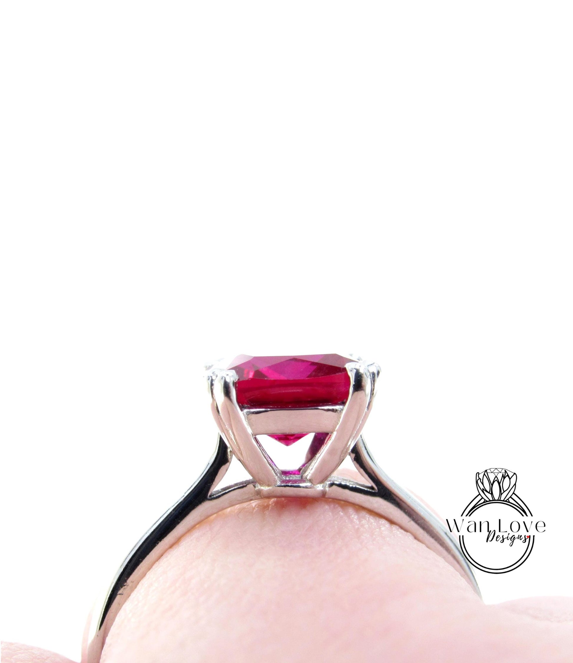 Solitaire Cushion cut Ruby engagement ring double prong ring classic cushion minimalist ring anniversary promise ring art deco wedding ring