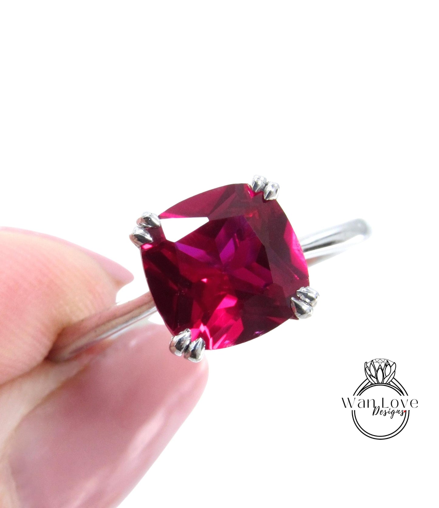 Solitaire Cushion cut Ruby engagement ring double prong ring classic cushion minimalist ring anniversary promise ring art deco wedding ring