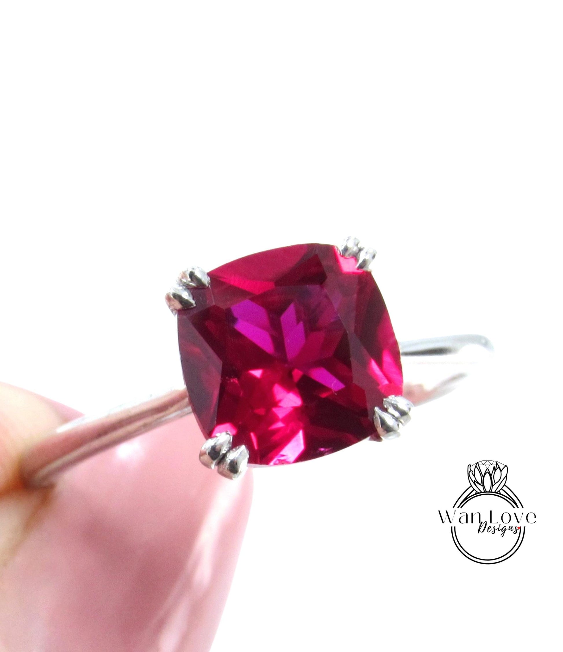 Solitaire Cushion cut Ruby engagement ring double prong ring classic cushion minimalist ring anniversary promise ring art deco wedding ring