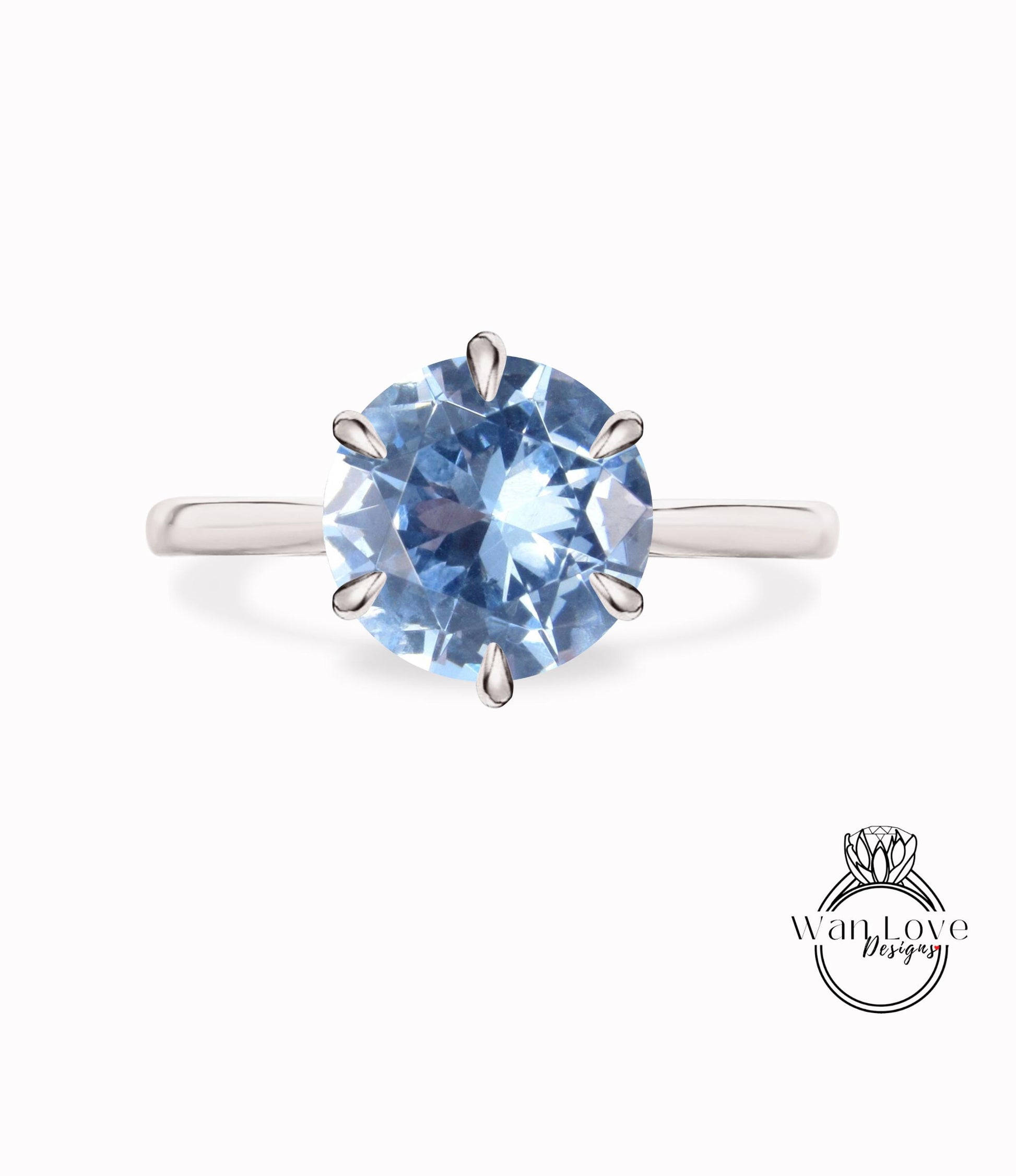 Aquamarine Spinel 6 prong Solitaire Engagement Ring, 14k 18k White Yellow Rose Gold-Platinum-Custom made-Wedding-Anniversary-Round