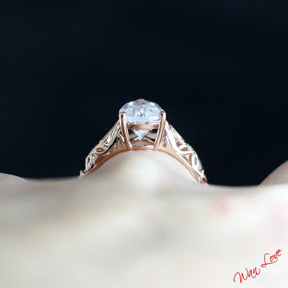 White Sapphire Pear Filigree Solitaire Engagement Ring Custom made size-Wedding-Anniversary Gift-Commitment Ring-Push Present