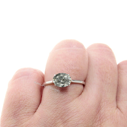 oval salt & pepper diamond ring, salt and pepper engagement ring, east west setting, oval cut diamond ring,east west salt and pepper diamond Wan Love Designs