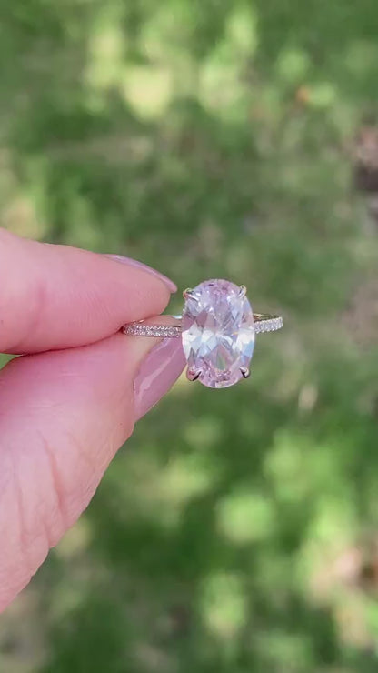 Light Pink Sapphire & Diamond Oval Engagement Ring, Celebrity style, Custom, Wedding, 14k 18k Gold,Platinum, WanLoveDesigns