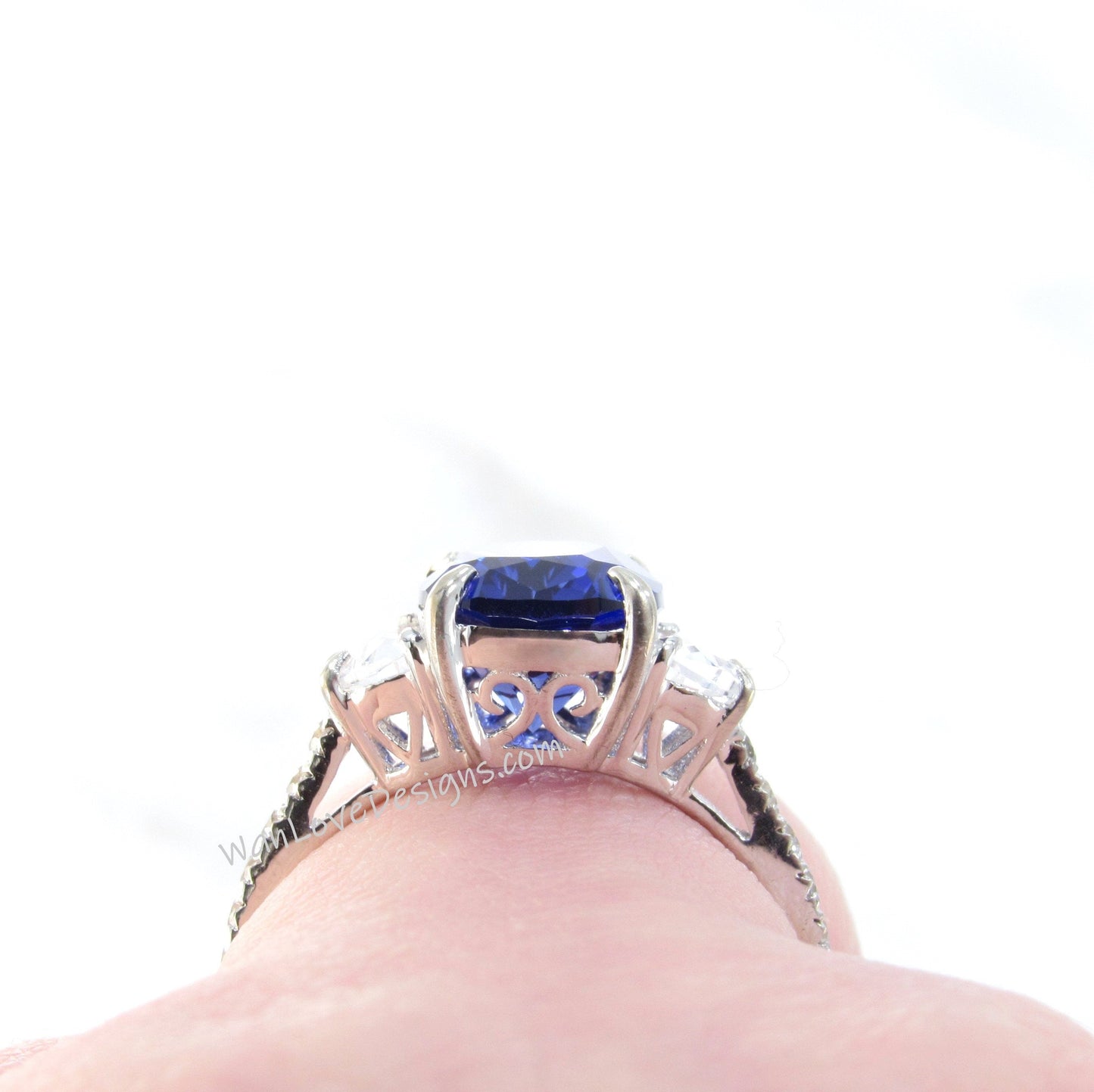 Black Spinel Diamond Moissanite Engagement Ring, Elongated Cushion, Half moon, 4ct 10x8mm 14k 18k White Yellow Rose Gold, Platinum, Custom Wan Love Designs