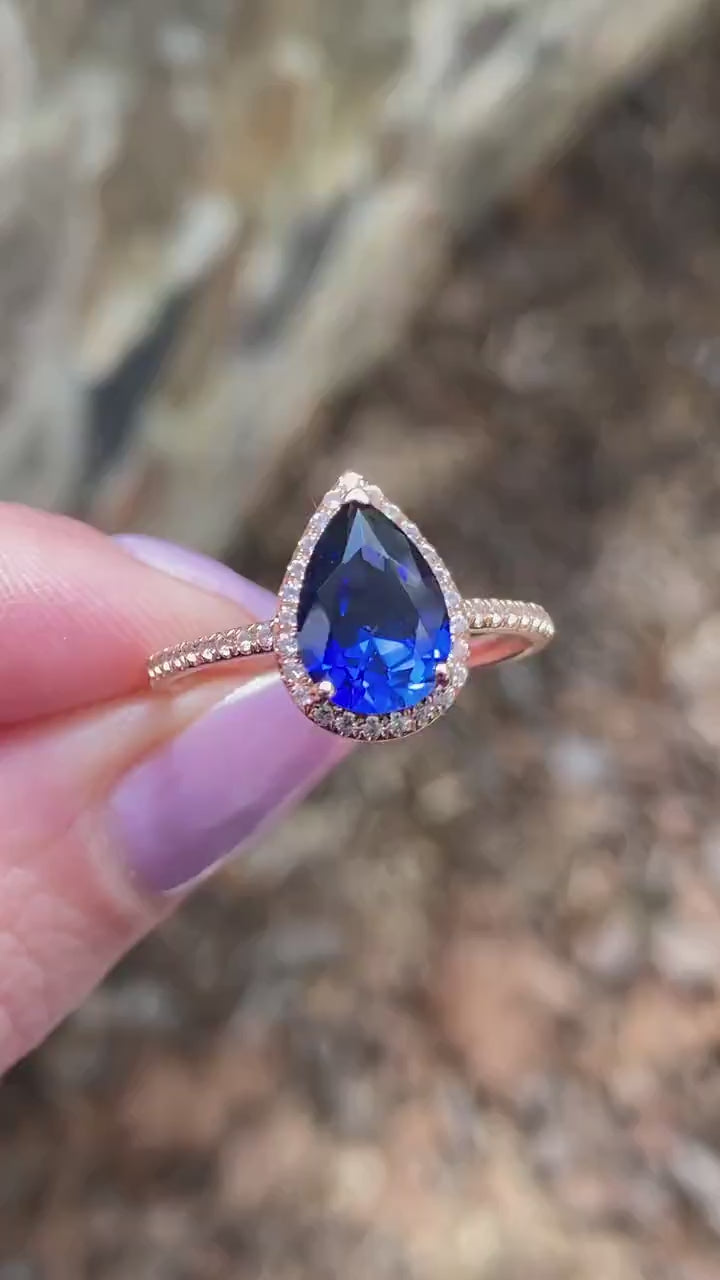 Blue pear clearance shaped engagement ring