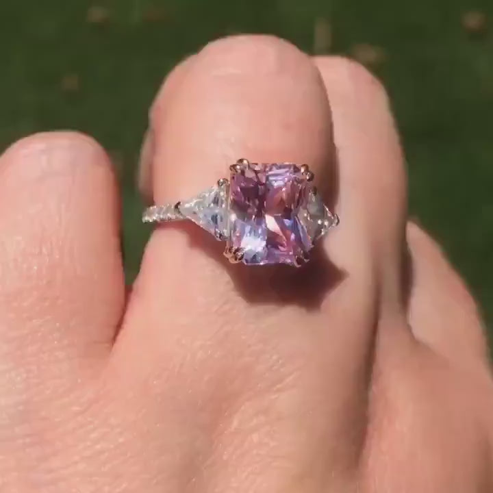 Light Pink Sapphire & Diamond Moissanite Radiant Triangle Engagement Ring Custom-14k 18k Gold-Platinum-Wedding-Anniversary Gift