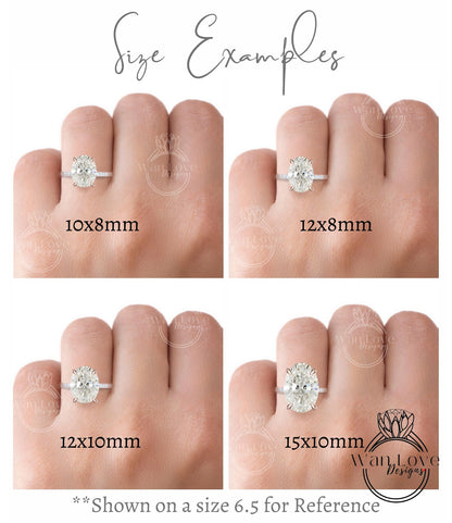 a woman's hand with four different views of a diamond ring
