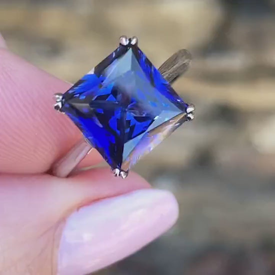 Blue Sapphire Diamonds Milgrain Kite NSEW Princess Engagement Ring Custom Wedding