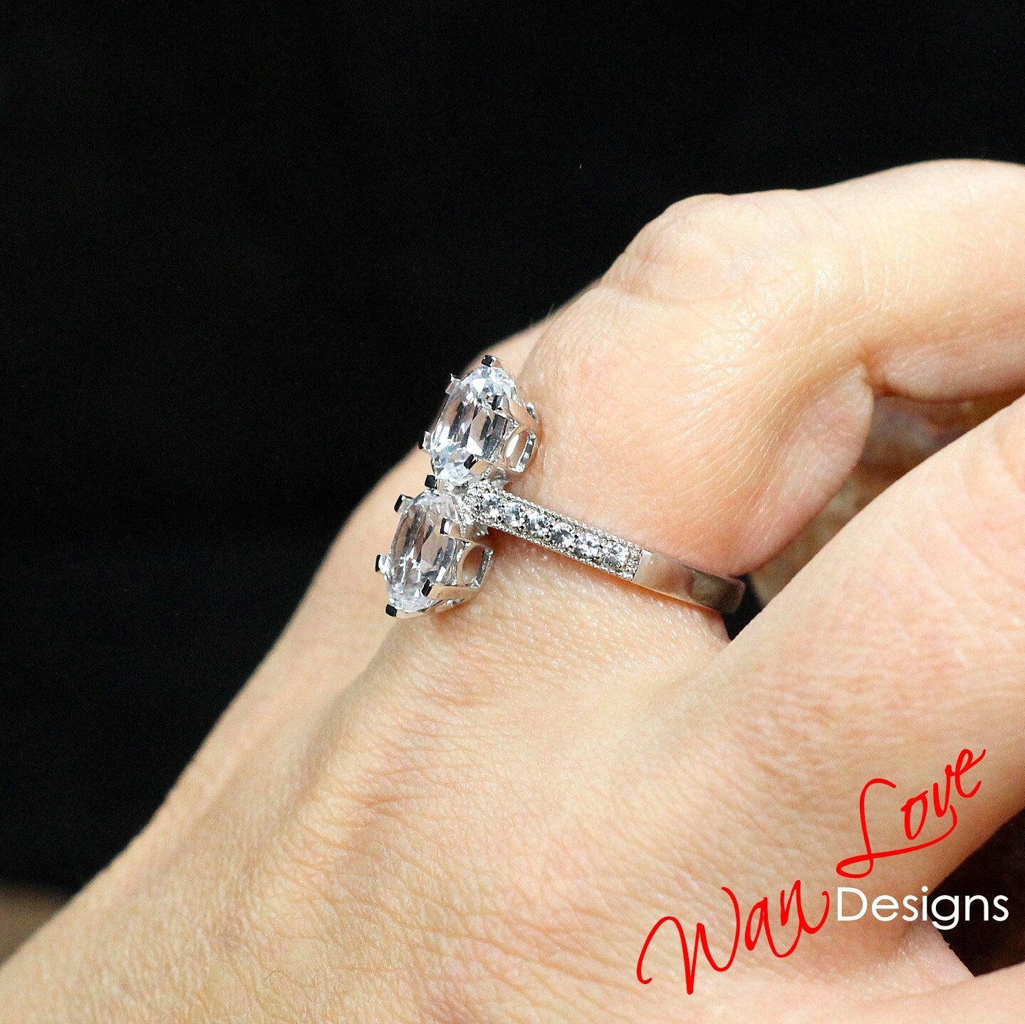 White Sapphire Oval Toi et Moi Antique  Milgrain Engagement Ring 4ct vintage 2 gemstone ring art deco wedding anniversay gift for her-Ready