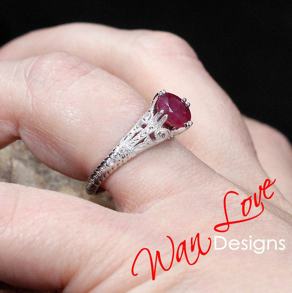 Vintage Moissanite Engagement Ring round cut engraved Ring Antique milgrain ring art deco Wedding Bridal Ring Anniversary promise ring