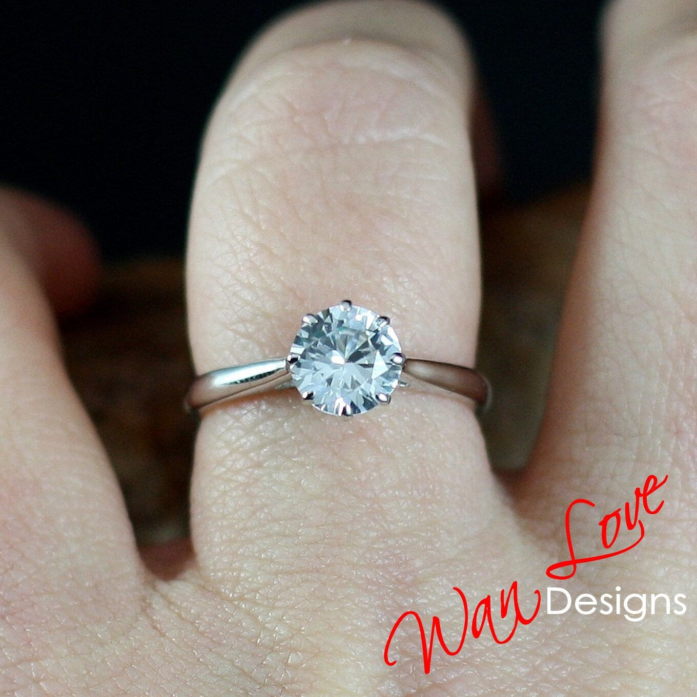 White Sapphire 8 prong Solitaire Engagement Ring Round 1.5ct round sapphire ring bridal wedding jewelry promise Anniversary ring Gift Ready