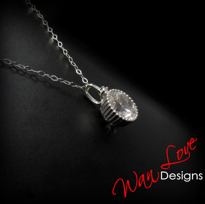 White Sapphire Round Milgrain Charm Necklace Thin Chain 2ct round milgrain bezel vintage Wedding jewelry Anniversary Gift hers Ready to ship