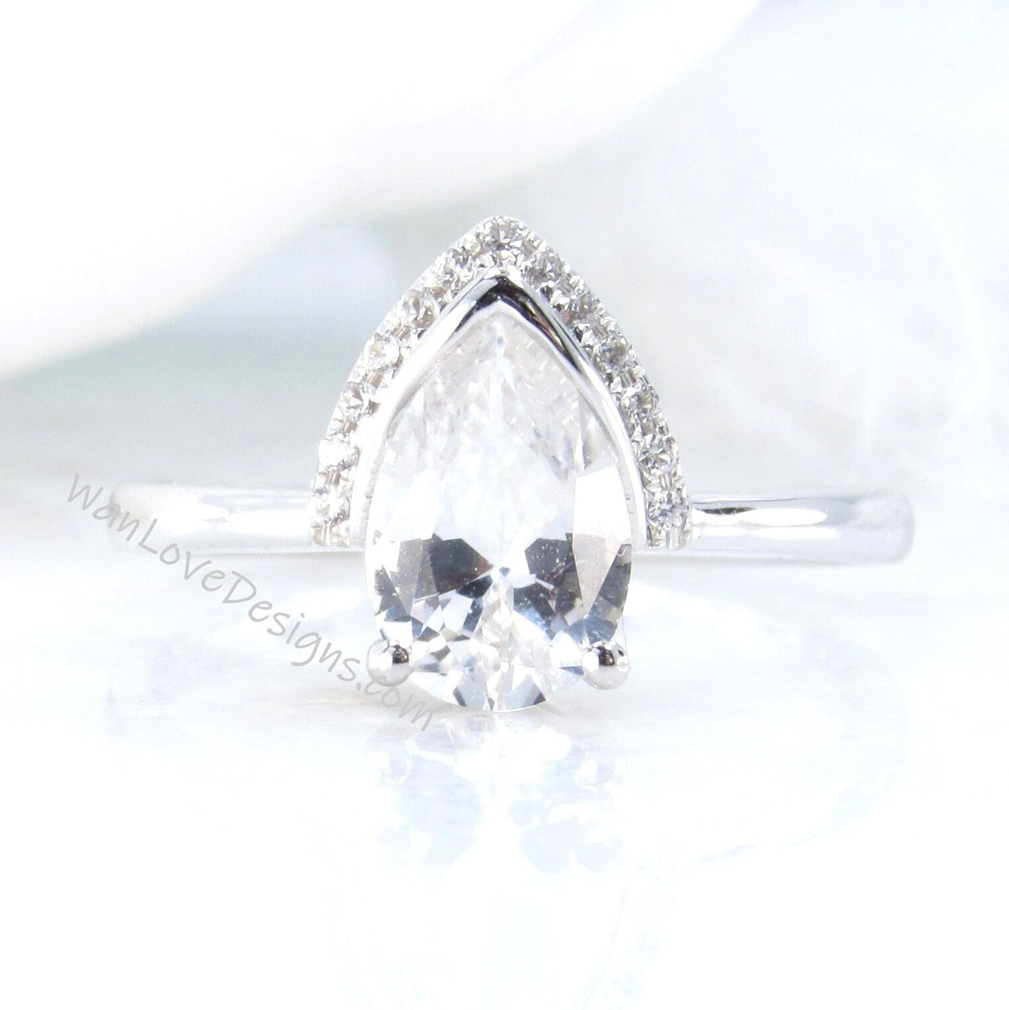 Vintage Pear shape white sapphire engagement ring rose gold ring pear cut diamond ring semi bezel half halo ring anniversary promise ring