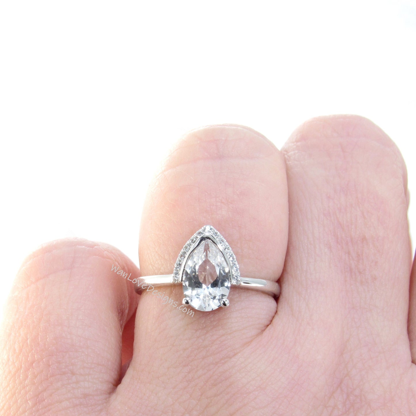 Vintage Pear shape white sapphire engagement ring rose gold ring pear cut diamond ring semi bezel half halo ring anniversary promise ring