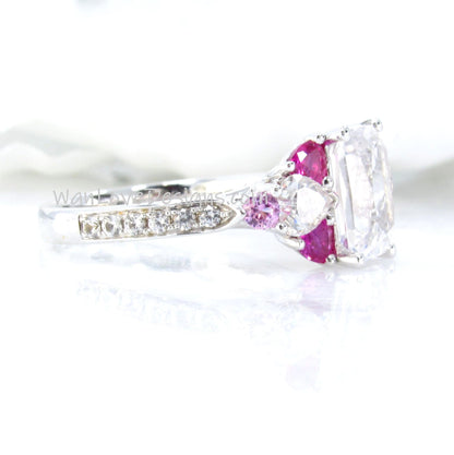 White Pink Sapphire Moissanite Ruby Emerald Round Heart Engagement Ring 3ct 9x7mm Custom Wedding White Gold Anniversary Gift-Ready to Ship
