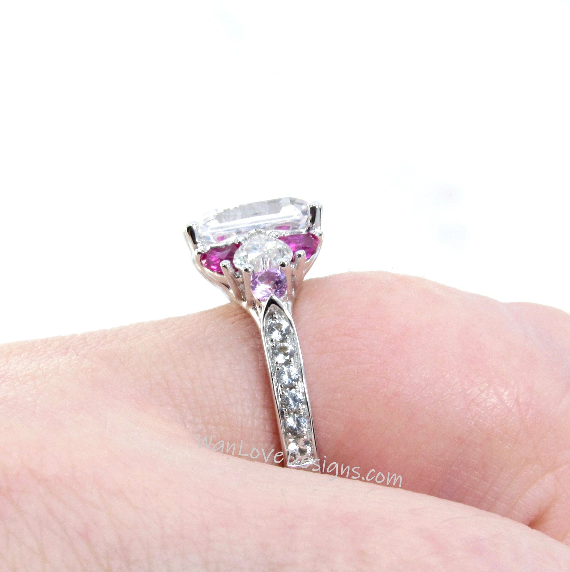 White Pink Sapphire Moissanite Ruby Emerald Round Heart Engagement Ring 3ct 9x7mm Custom Wedding White Gold Anniversary Gift-Ready to Ship