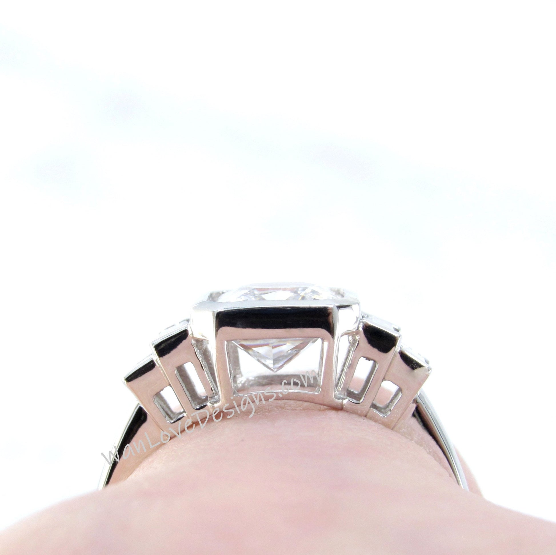 White Sapphire Emerald Baguette Bezel Engagement Ring art deco 3ct radiant bezel white gold ring wedding promise ring anniversary gift-Ready
