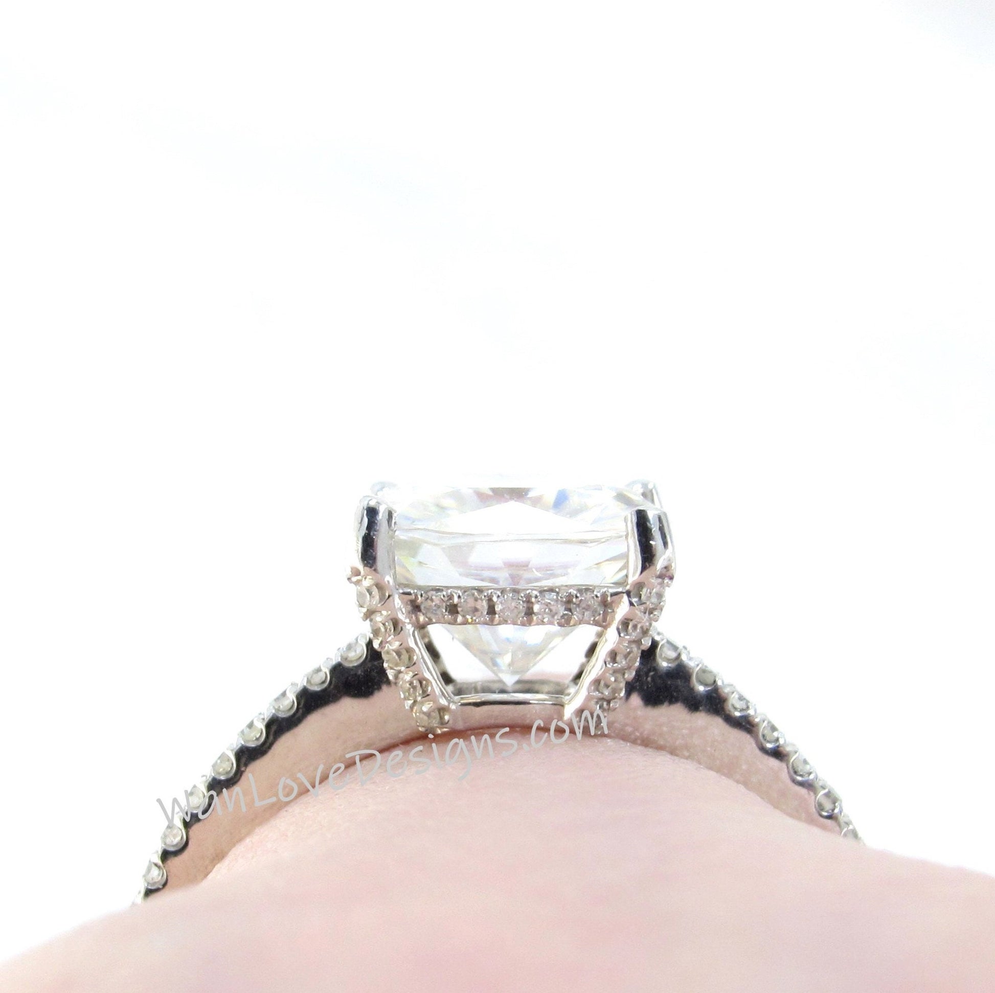 White Sapphire & Diamond Basket prongs Cushion Solitaire Engagement Ring 3ct 8mm 14k 18k White Yellow Rose Gold-Platinum-Custom-Wedding