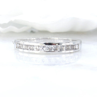 White Sapphire Channel Set Half Eternity Wedding Band Round cut Stacking Ring, Anniversary Gift, Custom-Ready to ship
