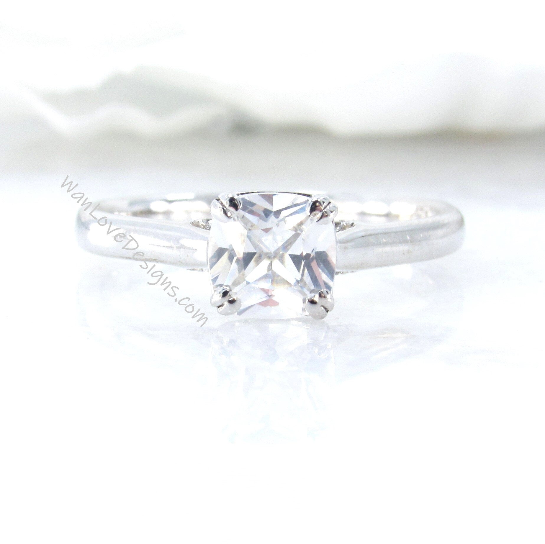 White Sapphire Cushion Solitaire Engagement Ring arch Gallery gems 1.2ct vintage ring bridal Wedding ring Anniversary Gift-Ready to Ship