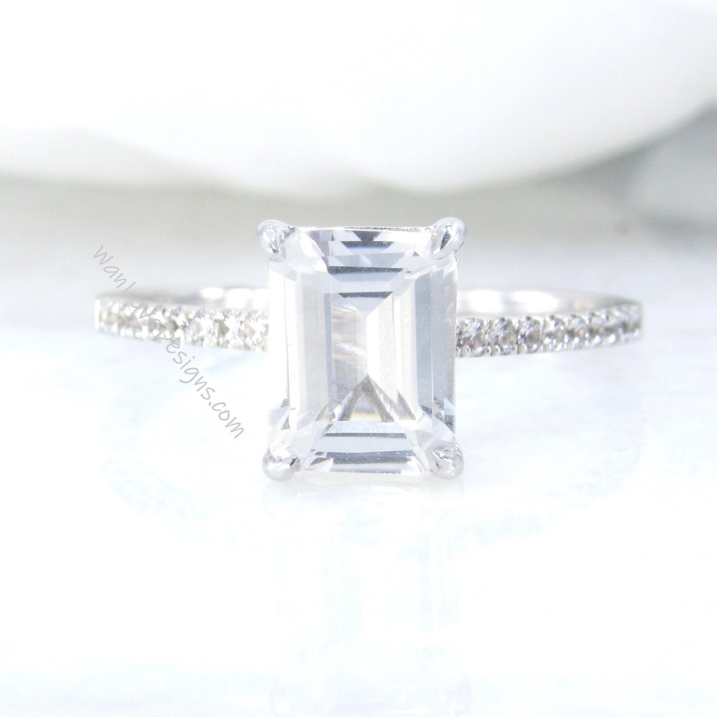 White Sapphire Emerald Cut Engagement Ring 2ct Vintage solitaire prong Wedding Anniversary promisse ring Basket set ring, Ready to ship