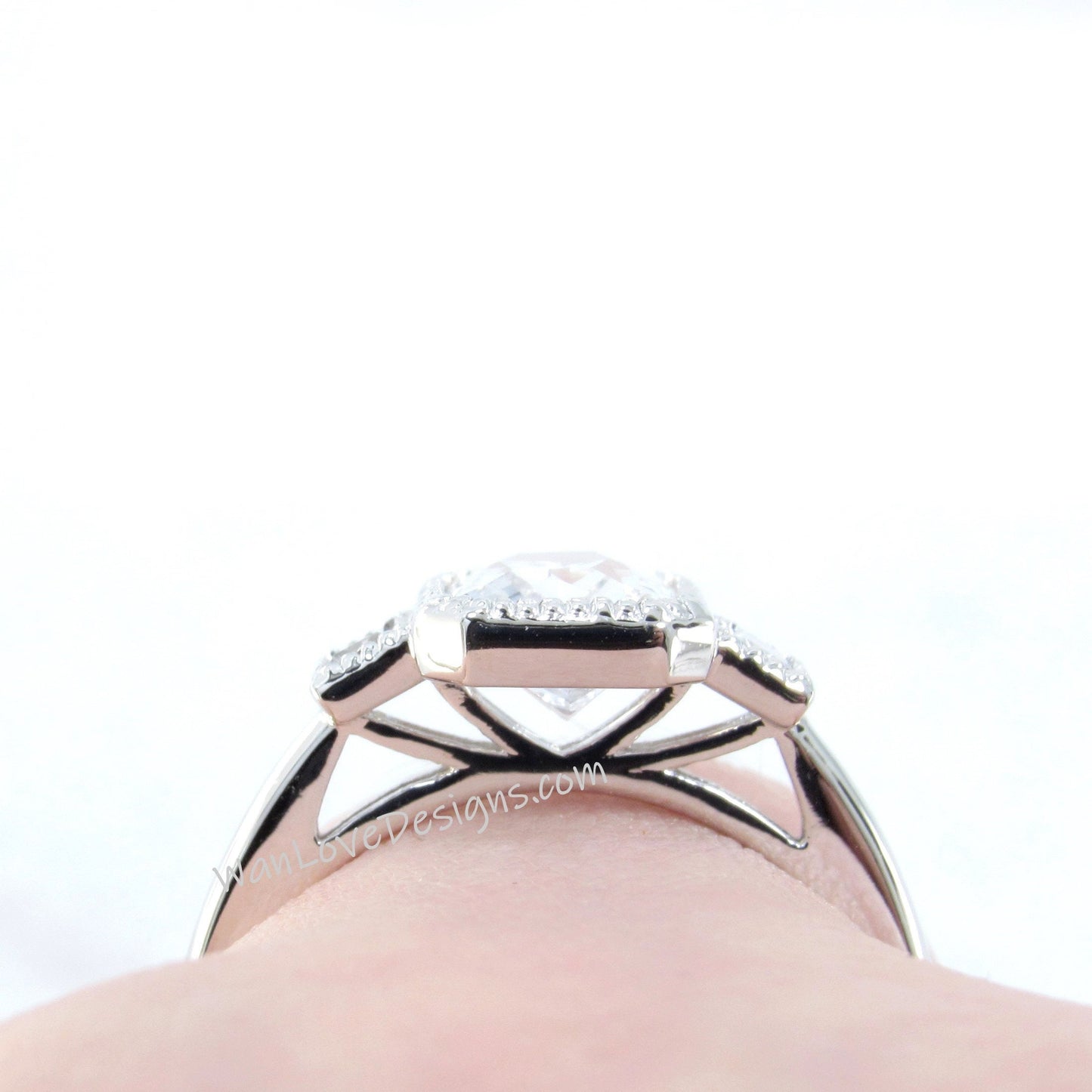 White Sapphire Engagement Ring, Bezel set Emerald, Baguette cut, 14k 18k White Yellow Rose Gold-Platinum-Custom-Wedding,Anniversary