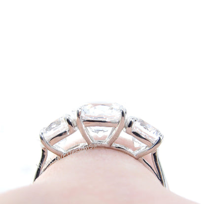 White Sapphire three stone ring art deco ring 3 gemstone round engagement ring three stone ring unique bridal anniversary promise ring Ready