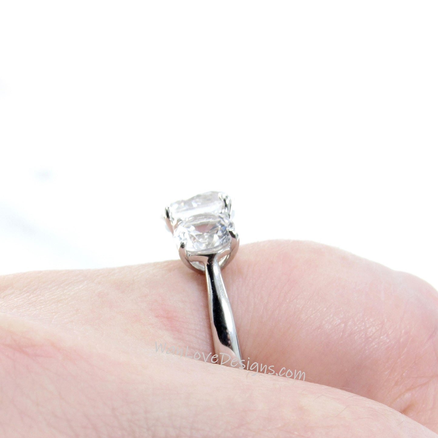 White Sapphire 3 Stone Engagement Ring, 14k 18k White Yellow Rose Gold-Platinum-Custom made-Wedding-Anniversary Ring-Round