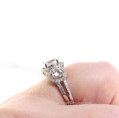 White Sapphire & Diamonds Round Triple Halo Engagement Ring, 1ct, 6mm, 3mm,-3 Gem stone gemstone, Anniversary Gift-Ready to Ship