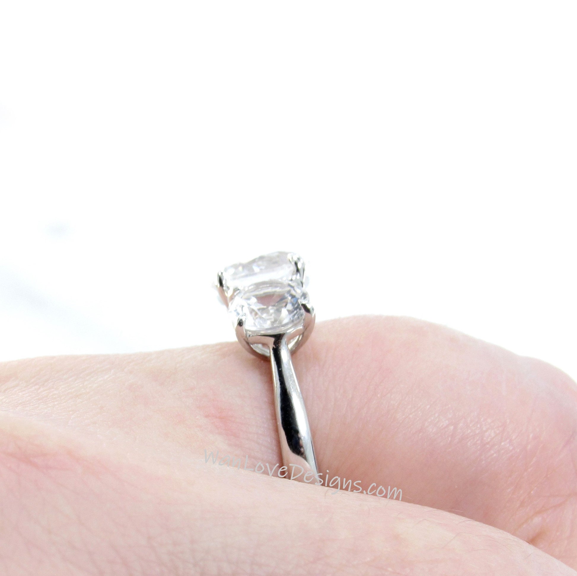 White Sapphire three stone ring art deco ring 3 gemstone round engagement ring three stone ring unique bridal anniversary promise ring Ready