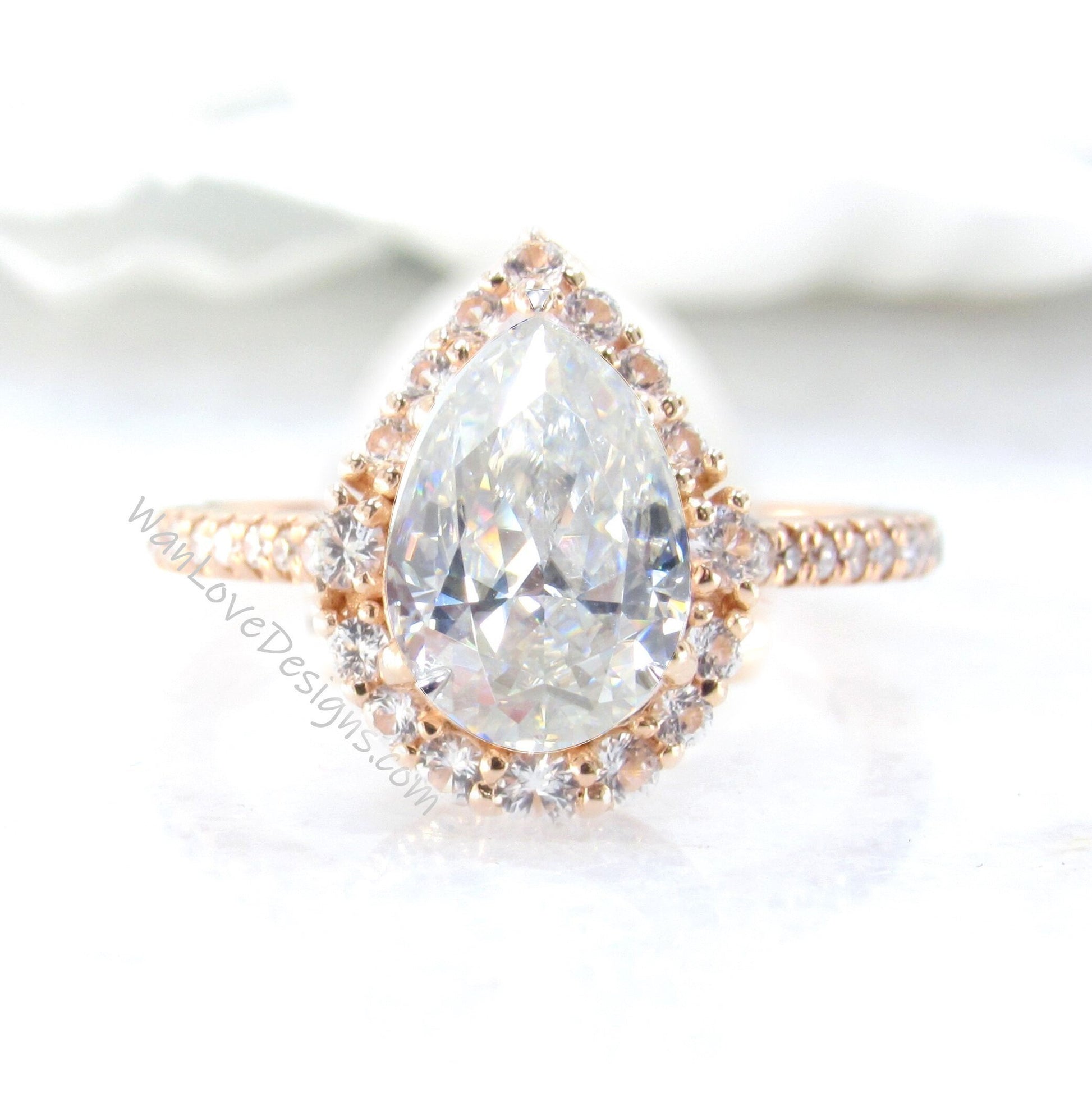 Vintage Pear cut Moissanite Engagement Ring Art deco Rose Gold Graduated Diamond Halo bridal ring Antique Wedding Unique Anniversary ring