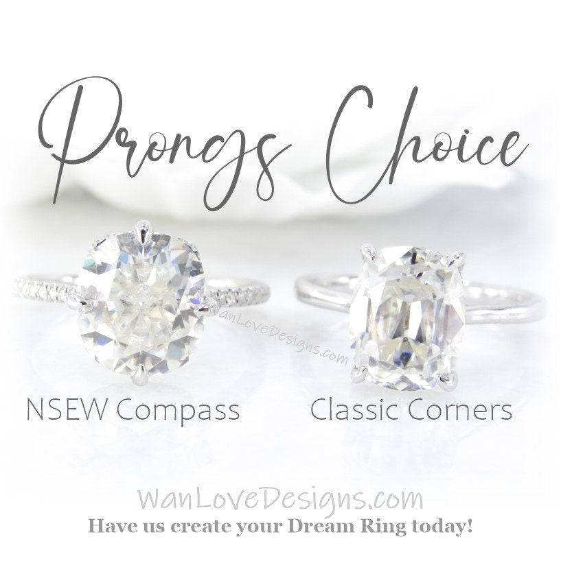 White Sapphire Elongated Cushion & Diamond bridge Engagement Ring, Celebrity, Custom, Wedding, Anniversary, WanLoveDesigns