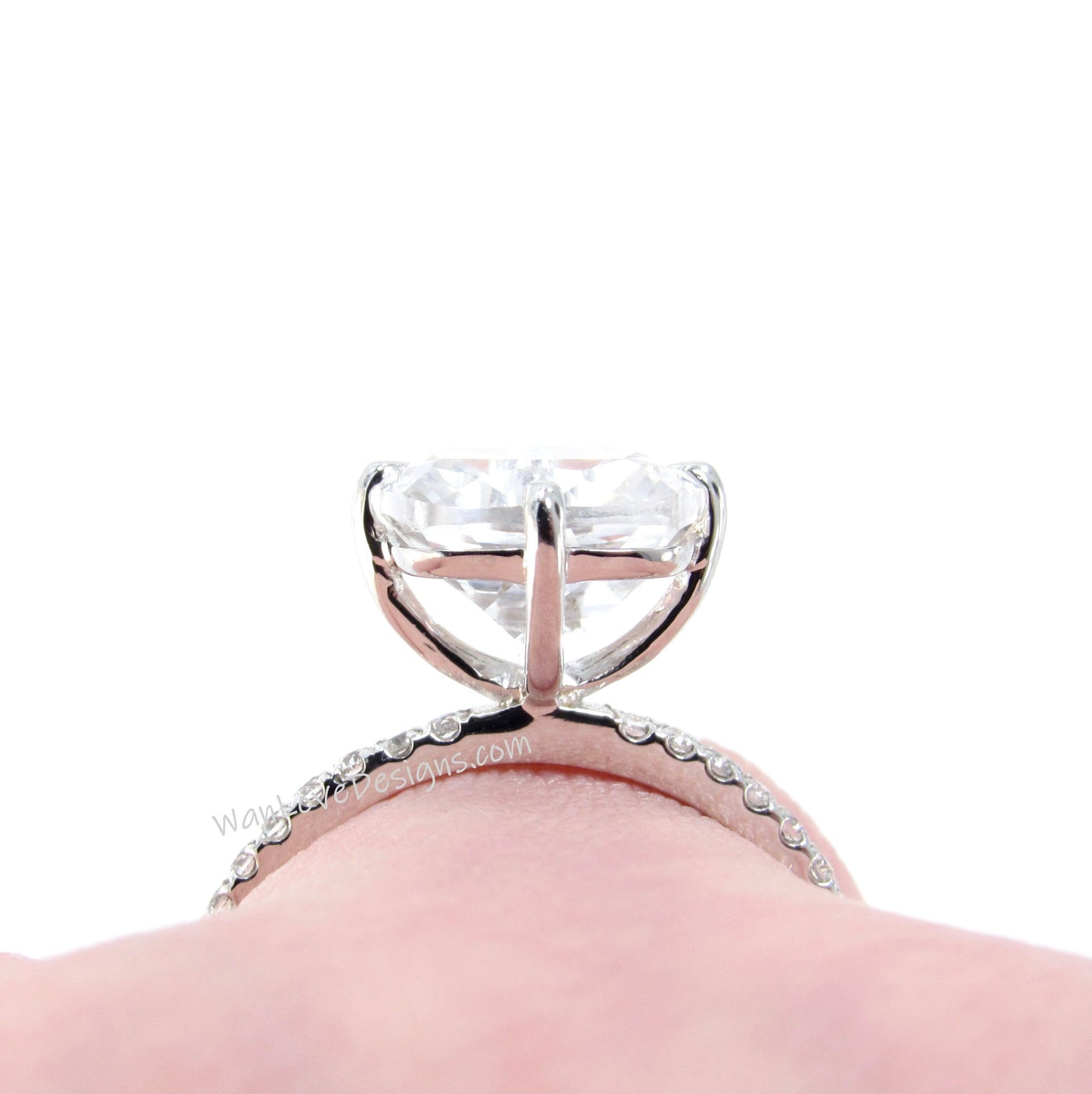 White Sapphire & Diamond Elongated Cushion Engagement Ring, Celebrity, Custom-14kt 18kt Gold-Platinum-Wedding, WanLoveDesigns
