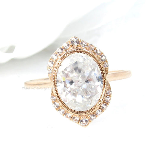 Vintage Oval Shape DEF Moissanite Engagement Ring Art Deco Diamond bezel halo Ring antique ring Unique Bridal Ring Anniversary Promise Ring