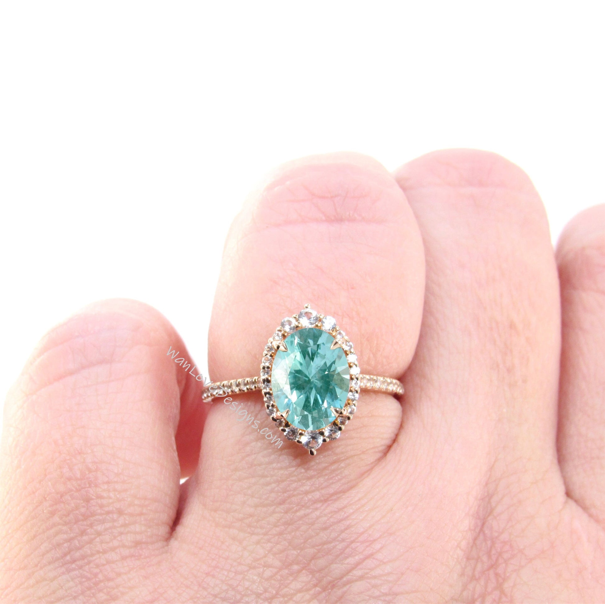 Vintage engagement ring oval cut Teal Spinel ring rose gold Diamond halo ring Art deco wedding Unique ring Anniversary ring lab emerald ring