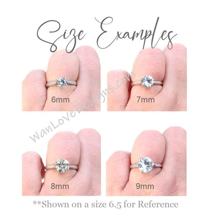 White Sapphire & Ruby 3 Stone Engagement Ring, Round, Custom made,Wedding,Anniversary,14k 18k White Yellow Rose Gold,Platinum