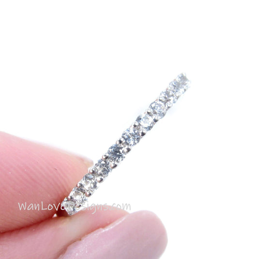 White Sapphire Half Eternity Wedding Band white sapphire Stacking Ring dainty sapphire wedding ring bridal anniversary promise ring for her