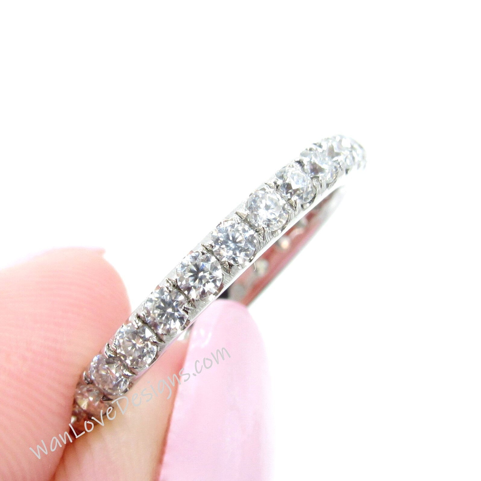 Vintage Moissanite wedding band almost eternity band art deco band white gold band vintage ring art deco band anniversary prong set ring