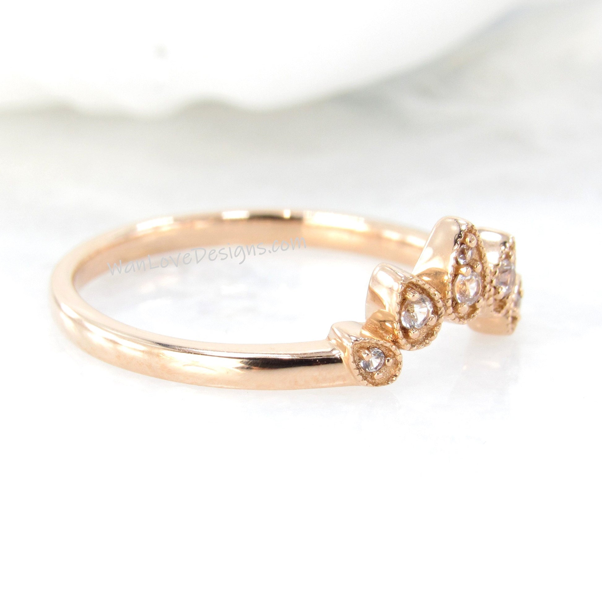 Vintage Women's Wedding Ring, Diamond Wedding Ring, Milgrain Wedding Ring, Leaf Wedding Band, Curved Wedding Band, Birthstone Wedding Ring