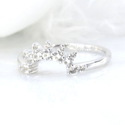 White Sapphire Sunburst Wedding Band, Nesting, Curved, Round cut,Engagement Ring-White Gold-Custom-Anniversary-Ready to Ship Rings