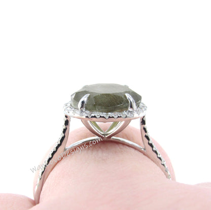 Vintage Labradorite engagement ring gold round labradorite ring art deco diamond halo ring wedding Bridal ring Anniversary promise ring