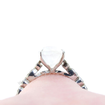 Vintage Oval cut Moonstone engagement ring Rose gold ring Art deco Diamond Milgrain antique wedding Bridal Anniversary ring promise ring